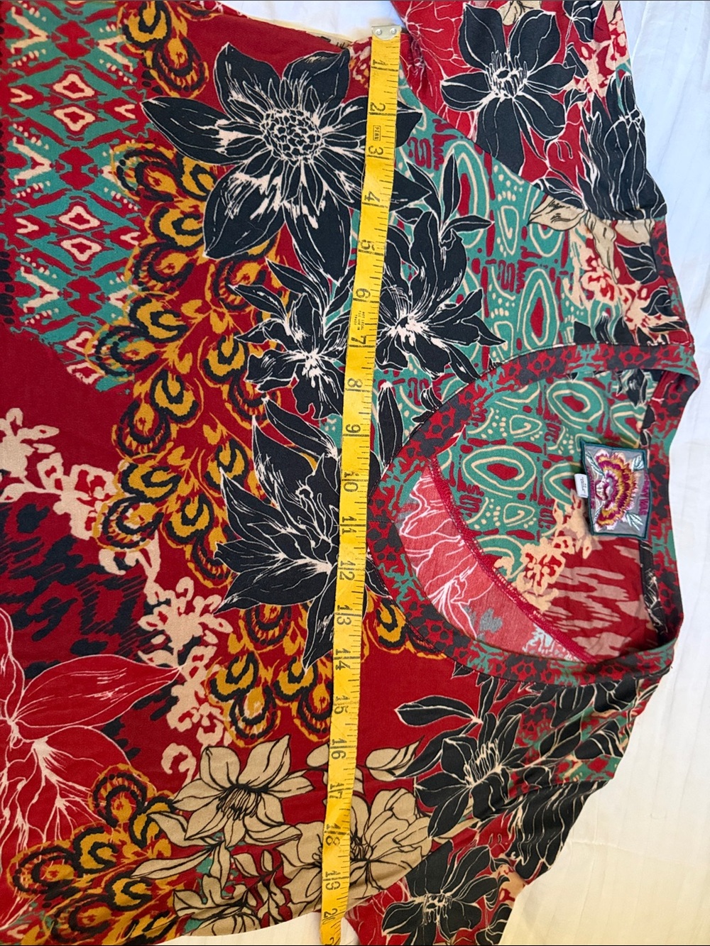 Johnny Was Multicolor Floral & Abstract Print V-Neck Top - Picture 3 of 5